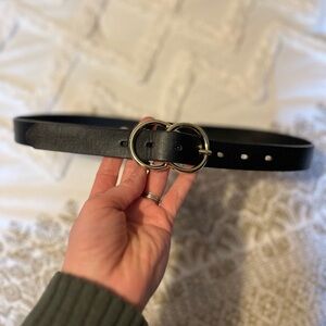Double Circle Buckle Belt Black W/Gold Hardware Size M